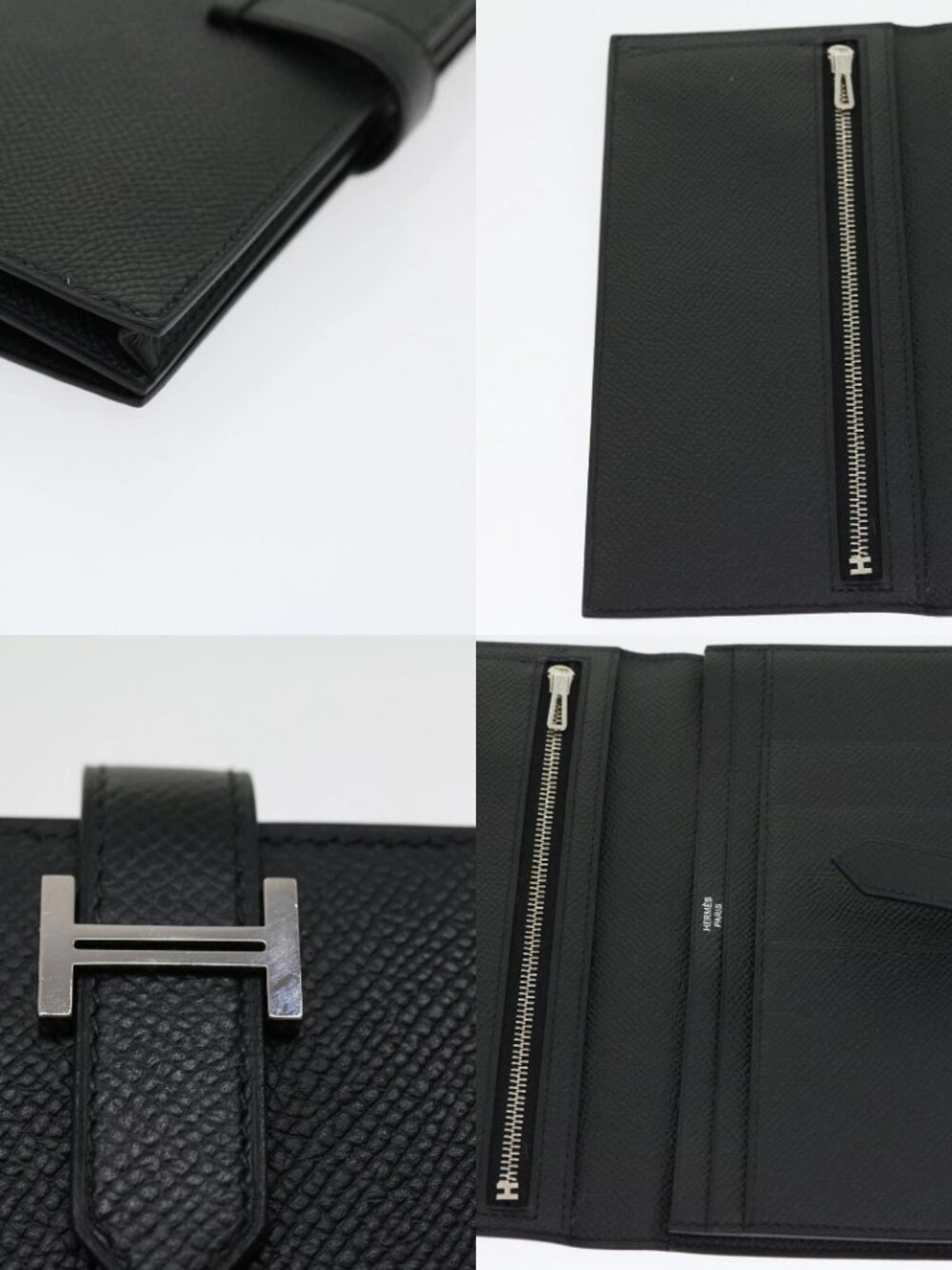 HERMES Bean souffl Long Wallet SilverMetal Black Auth 30947SM - Picture 16 of 16
